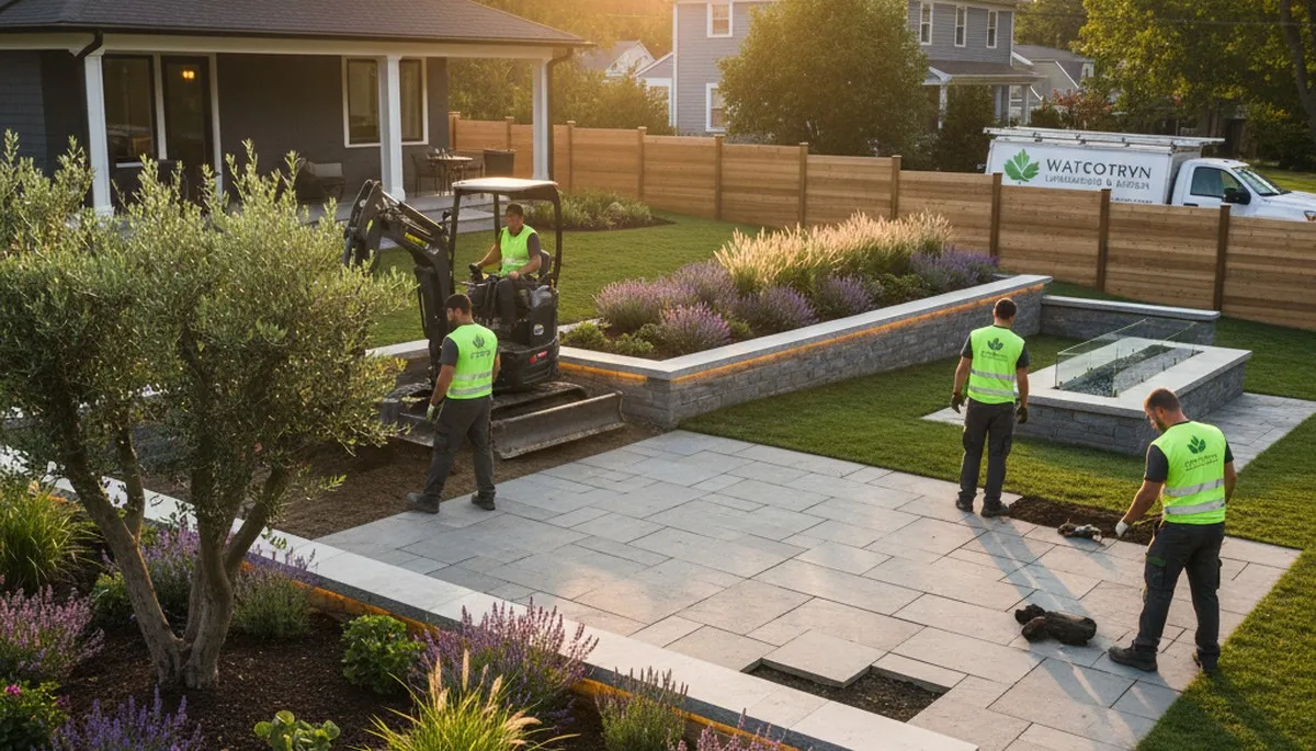 Landscaping team designing a Cambridge, MA outdoor space for a residential property